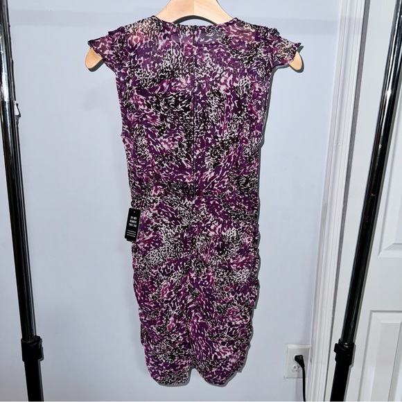 Express Purple Animal Print Ruched Sleeveless Mini Dress Size XXS NWT! - Picture 5 of 8